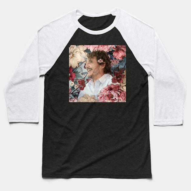 Pedro Pascal Flower Smiles Baseball T-Shirt by ZelleDa